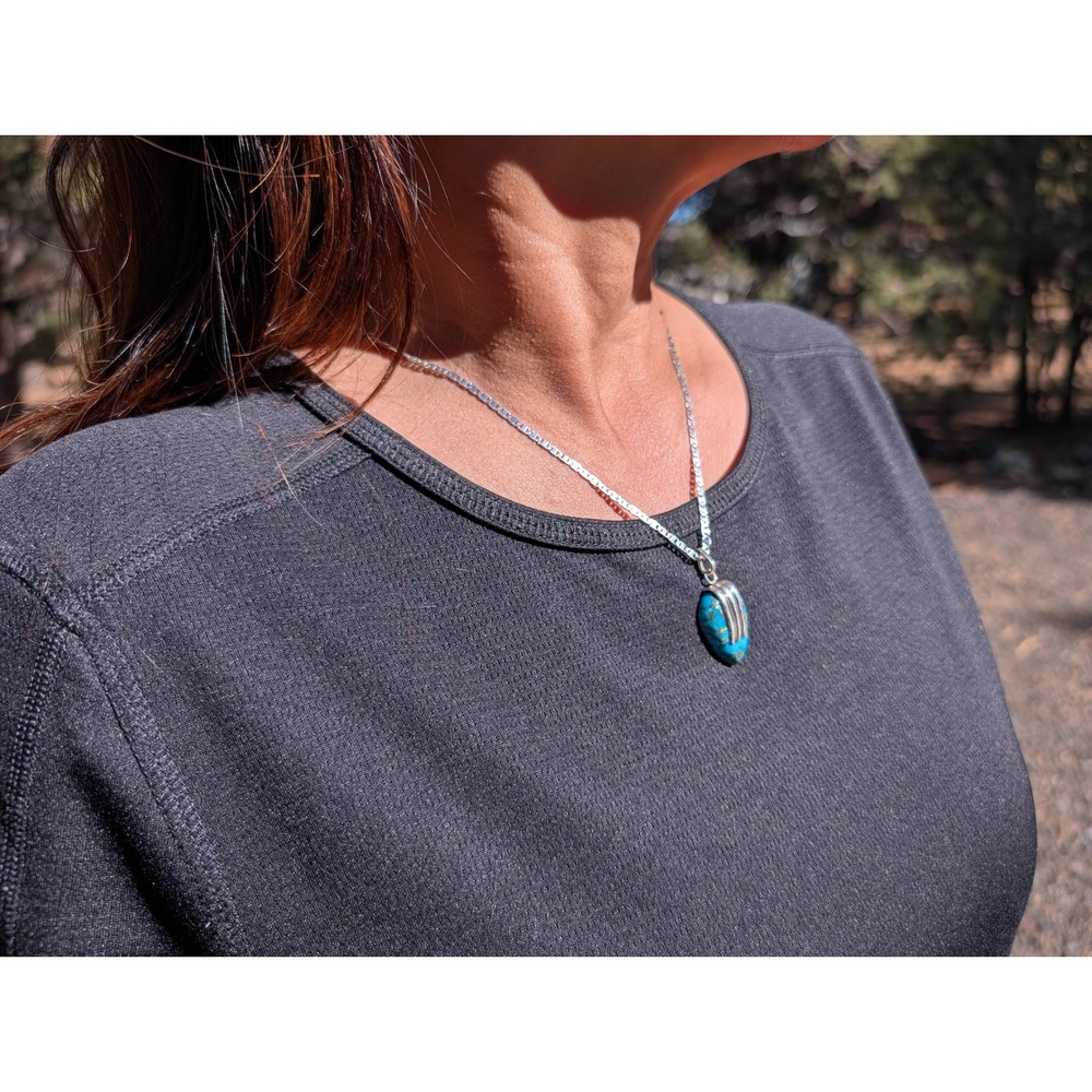 Handmade Kingman Copper Matrix Turquoise Pendant Necklace 18in Mariner Chain ** - Picture 8 of 9